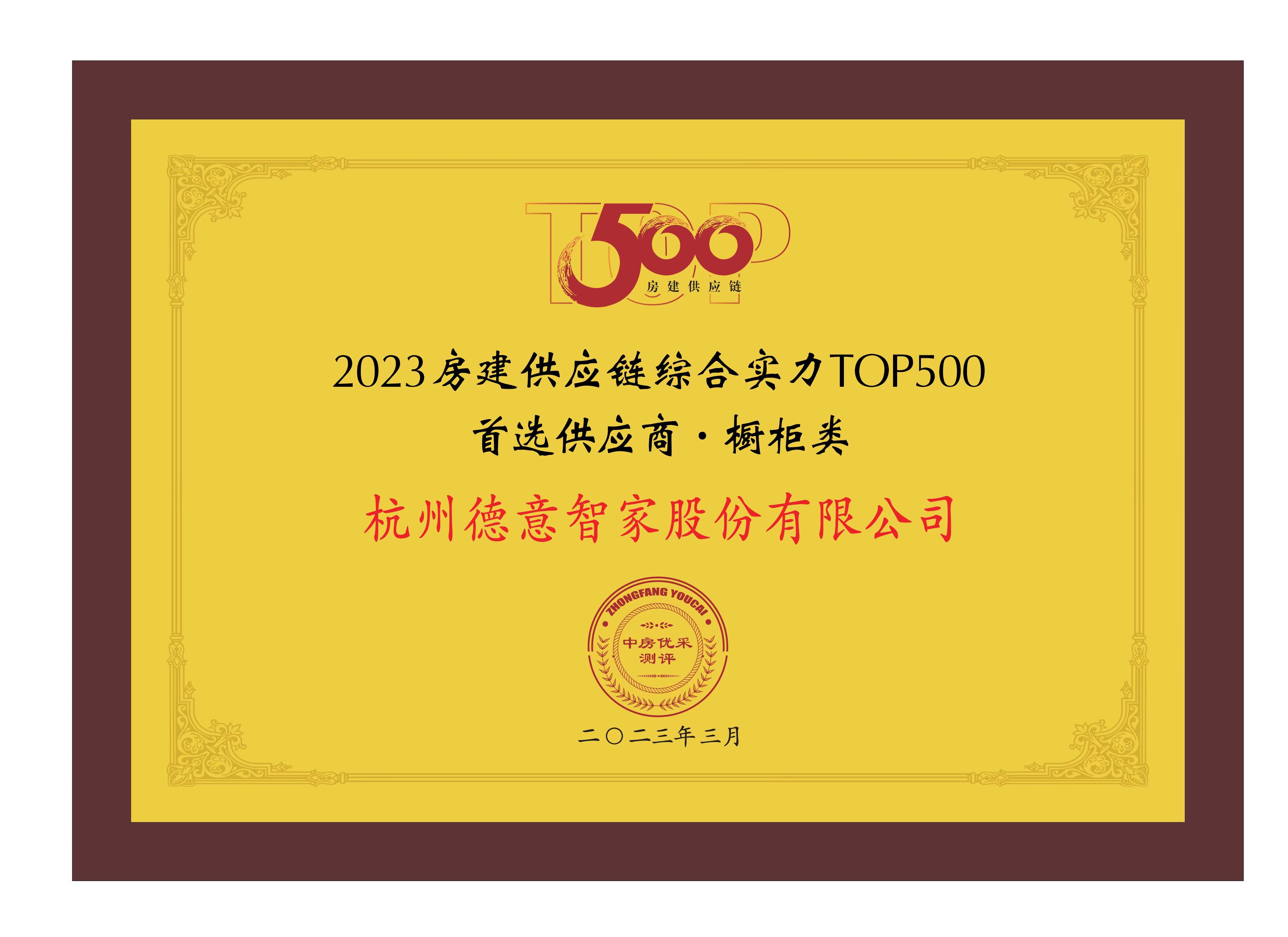 2023房建供应链综合实力TOP500首选供应商·橱柜类